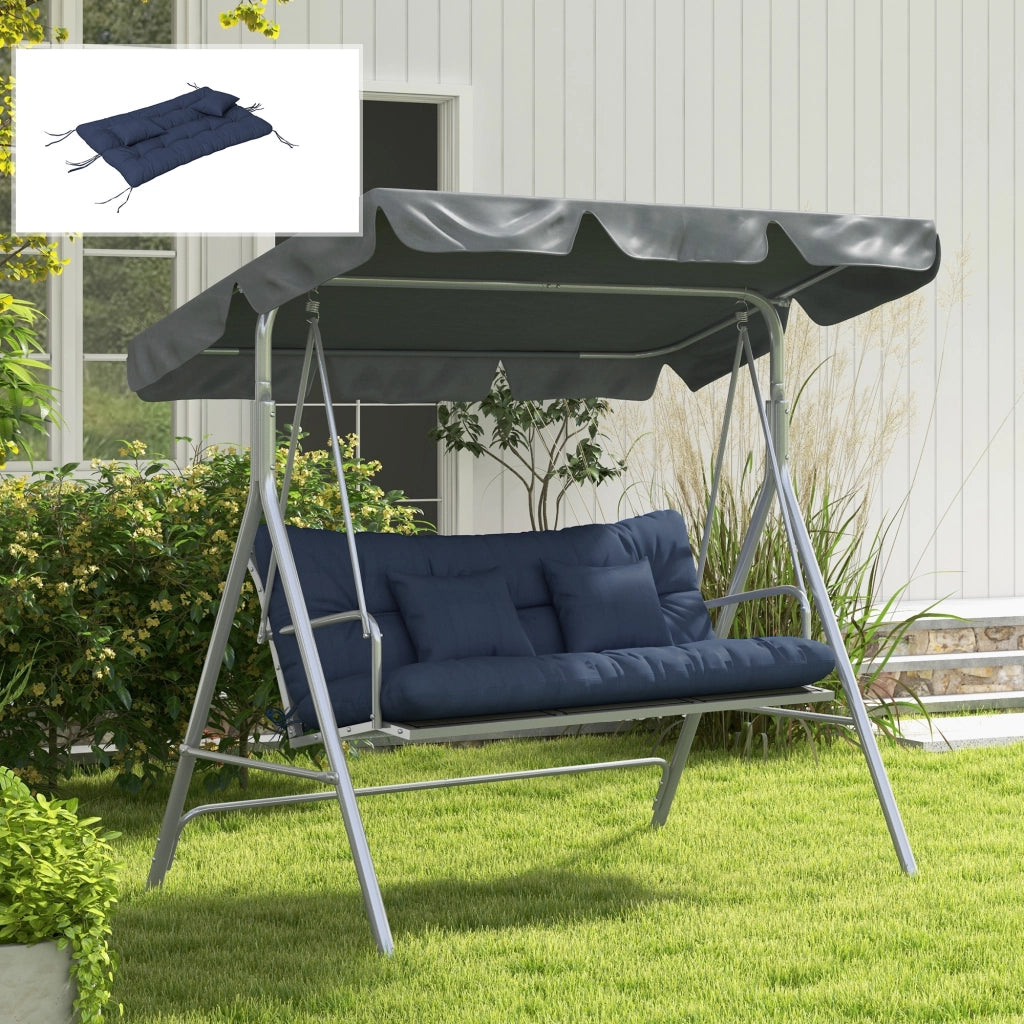 Set di 4 cuscini per sedile; idropellente 150x50 cm Coscino per sedia con cinghie per i cravatti; spesso 10 cm blu navy