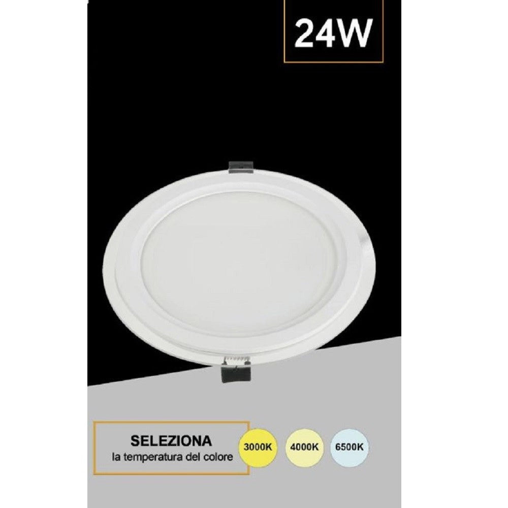 Trade Shop - Pannello Led Slim Tondo Incasso Cornice Vetro 24w Cct 4000k 3000k 6500k P205e-t3c -