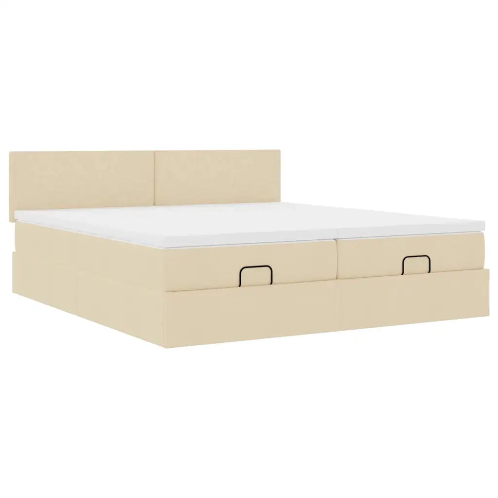 Struttura Letto Pouf con Materassi Crema 200x200 cm in Tessuto 3312834