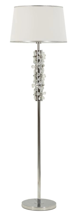 Lampada da Terra Silver Flower Ø45x157 cm in Ferro e Metallo e Tessuto e Vetro Argento e Bianco