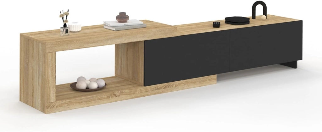 RAPHAEL Mobile TV estensibile a 2 ante in legno e nero 140-200 cm