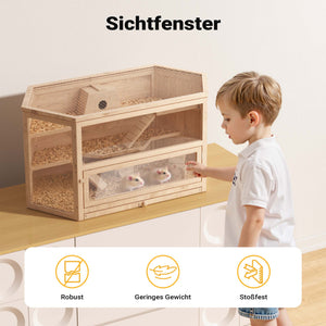 Gabbia per roditori a 3 livelli con tetto apribile 115x60x58cm legno e plexiglas