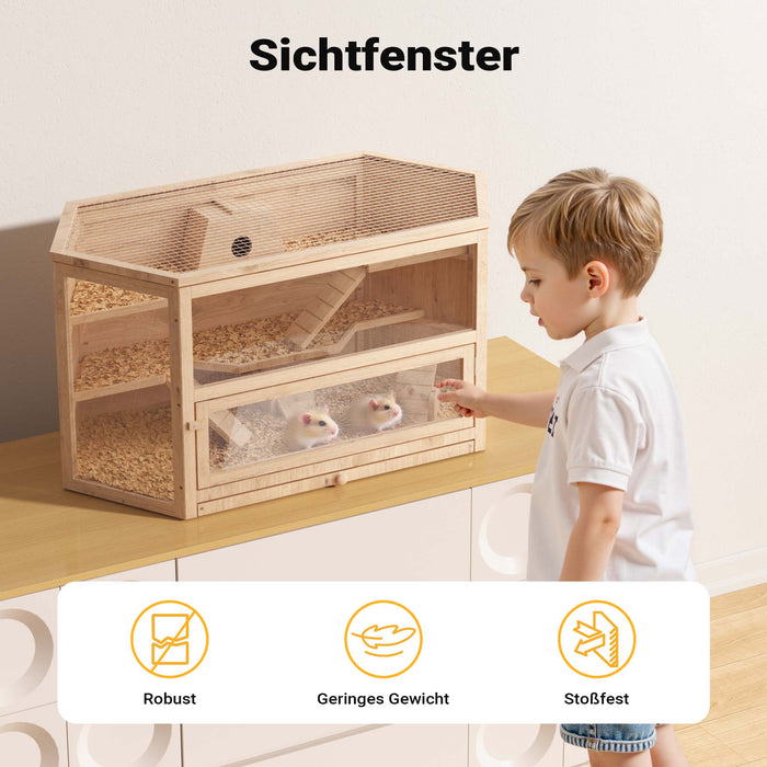 Gabbia per roditori a 3 livelli con tetto apribile 115x60x58cm legno e plexiglas