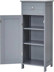Armadietto da Bagno Autoportante 35x30x87cm, con Cassetto Anta Ripiani Regolabili a 7 Livelli, con Dispositivo Antiribaltamento, per Ingresso Soggiorno (GRIGIO)