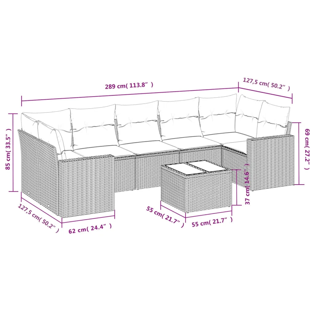 Set Divano da Giardino 8 pz con Cuscini Beige in Polyrattan 3218728