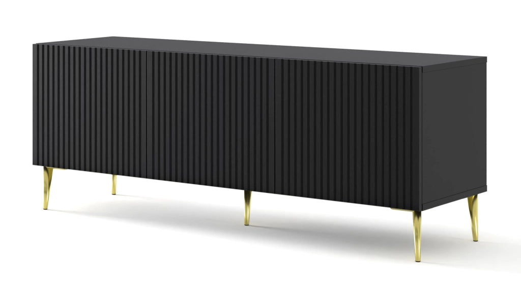 MOBILE RAVENNA B PORTA TV IN MDF RIVESTITO IN FOGLIO 3D 150 NERO OPACO GAMBE ORO