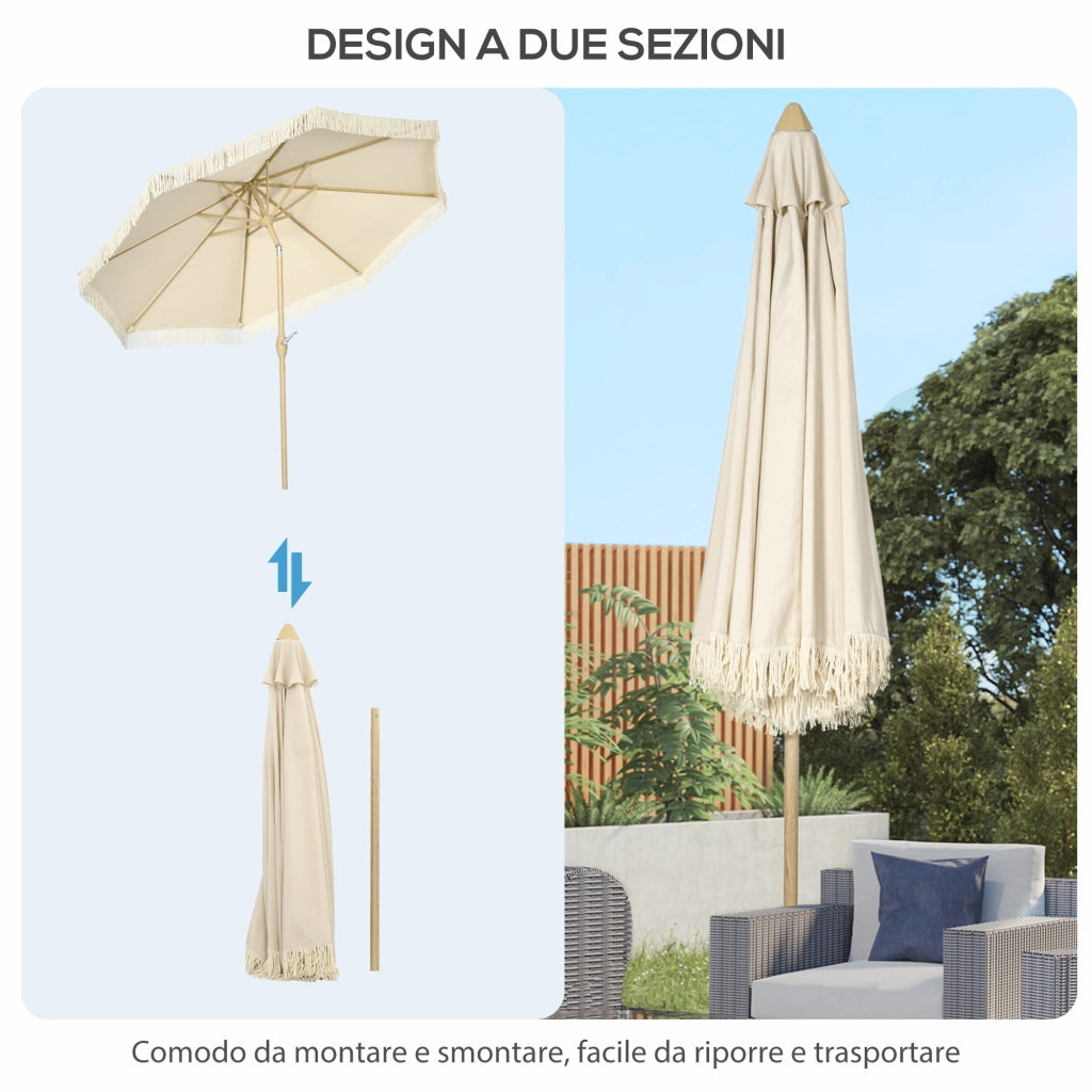Ombrellone da Giardino Inclinabile a Manovella ¨C zephmum ¨C Poliestere e Metallo, Crema, 260x240 cm
