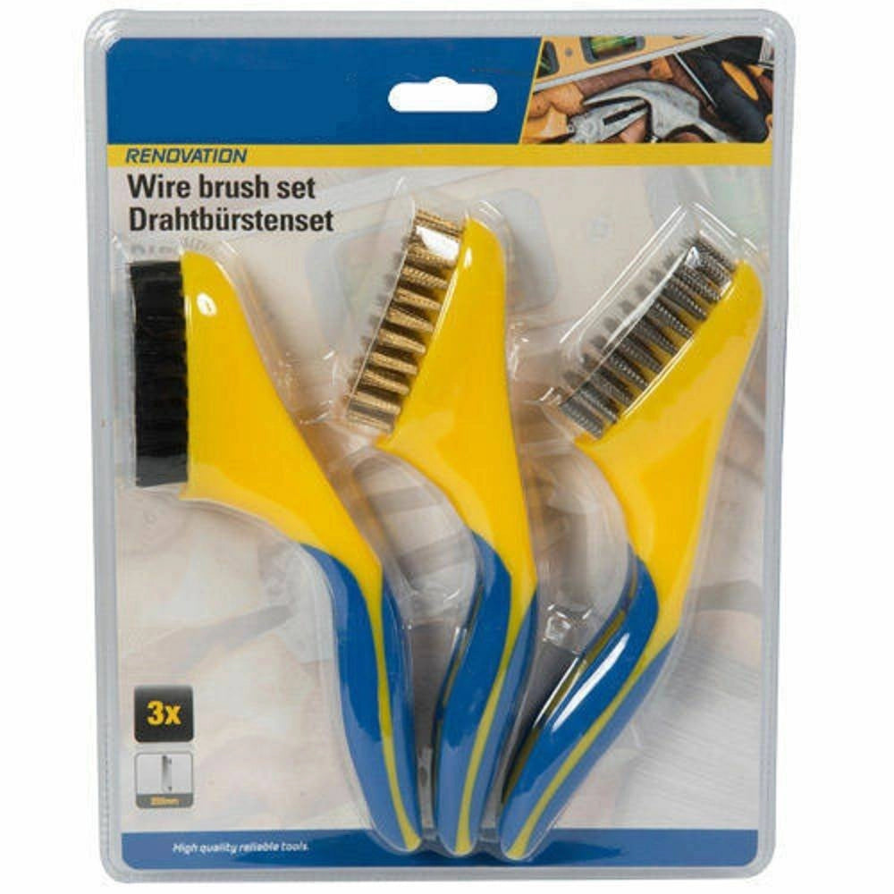 Trade Shop - 3 X Spazzole Pulizia Metallo Acciaio Kit Pittura Spazzola Per Ferro Fai Da Te -