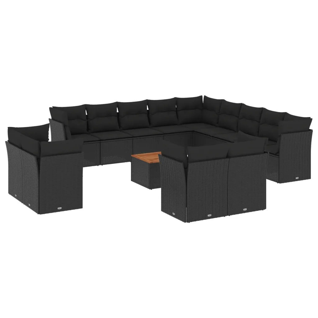 Set Divani da Giardino 14pz con Cuscini in Polyrattan Nero 3223955