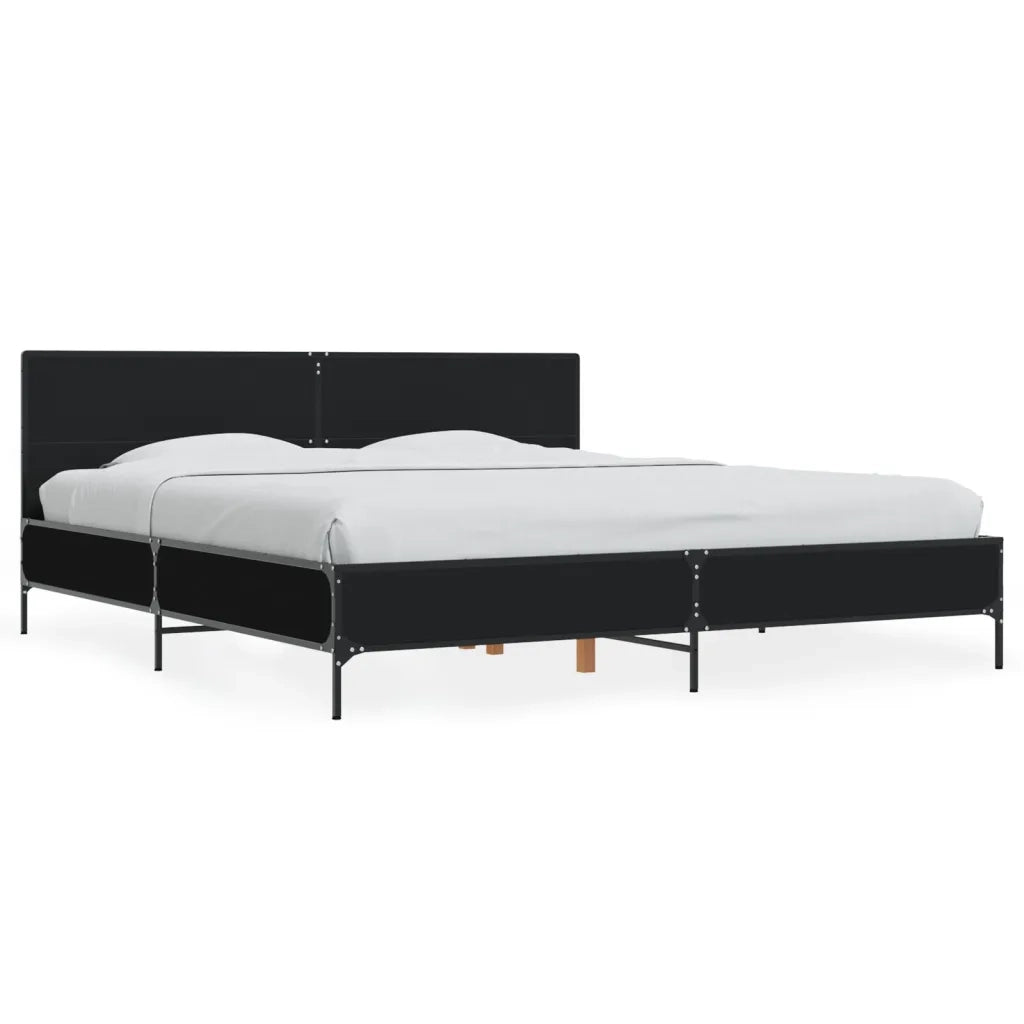 Letto matrimoniale | Letto per adulti | Giroletto Nero 200x200 cm in Legno Multistrato e Metallo