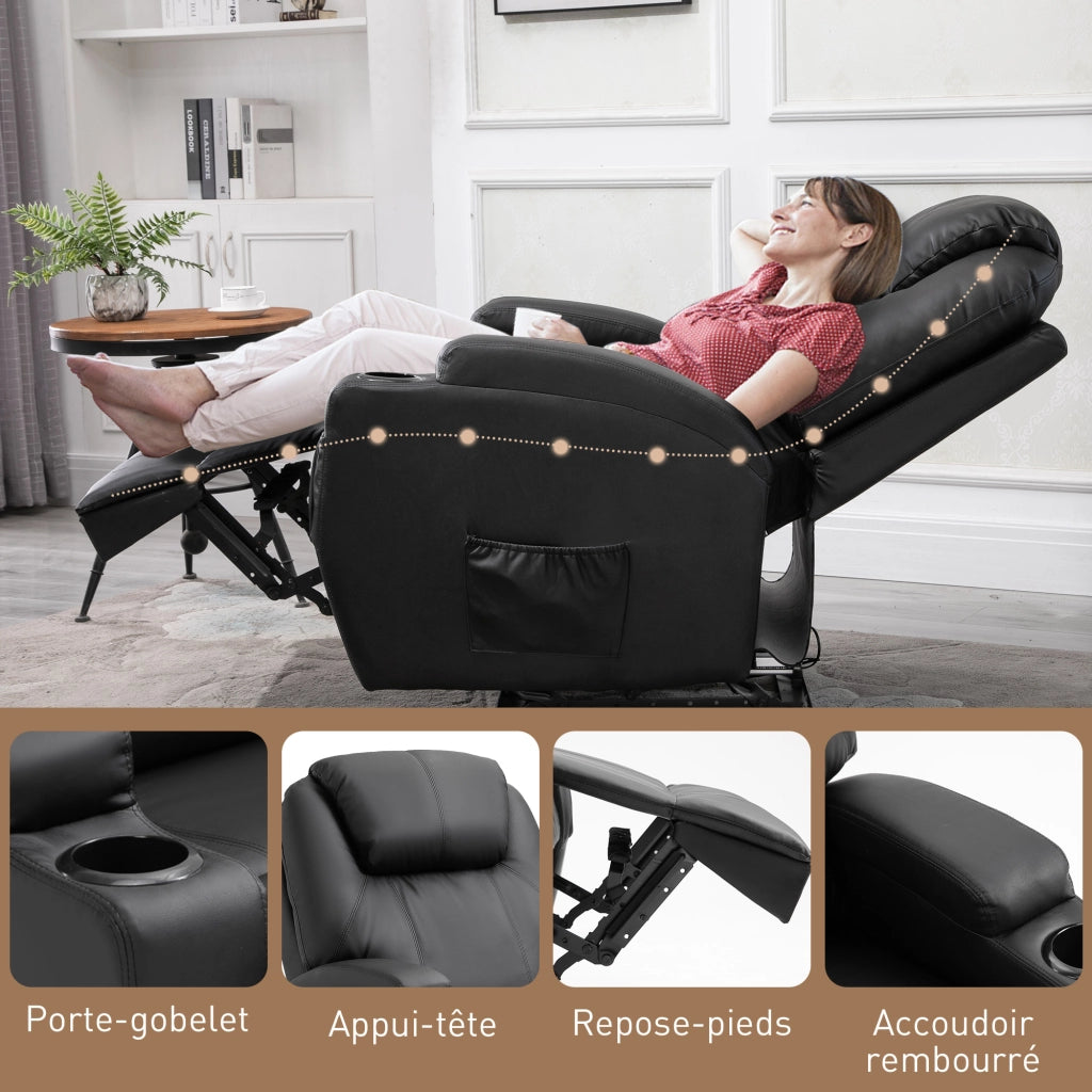 Poltrona Massaggiante Reclinabile Elettrica ¨C Zephmum ¨C Tessuto Sintetico Nero