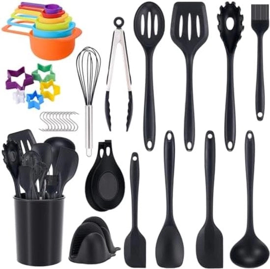 36 pezzi di utensili in silicone per la cucina, set di spatole e cucchiai in silicone antiaderenti, resistenti al calore, per cucina nera.