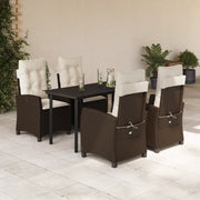 Set da Pranzo da Giardino 5pz con Cuscini in Polyrattan Marrone 3212775