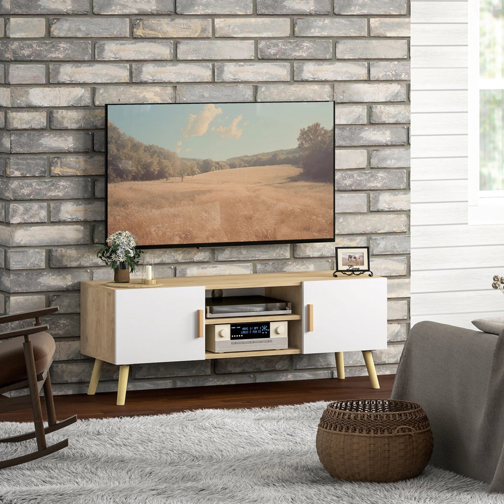 Mobile TV in legno con ripiani e ante ¨C zephmum ¨C 50 pollici, rovere