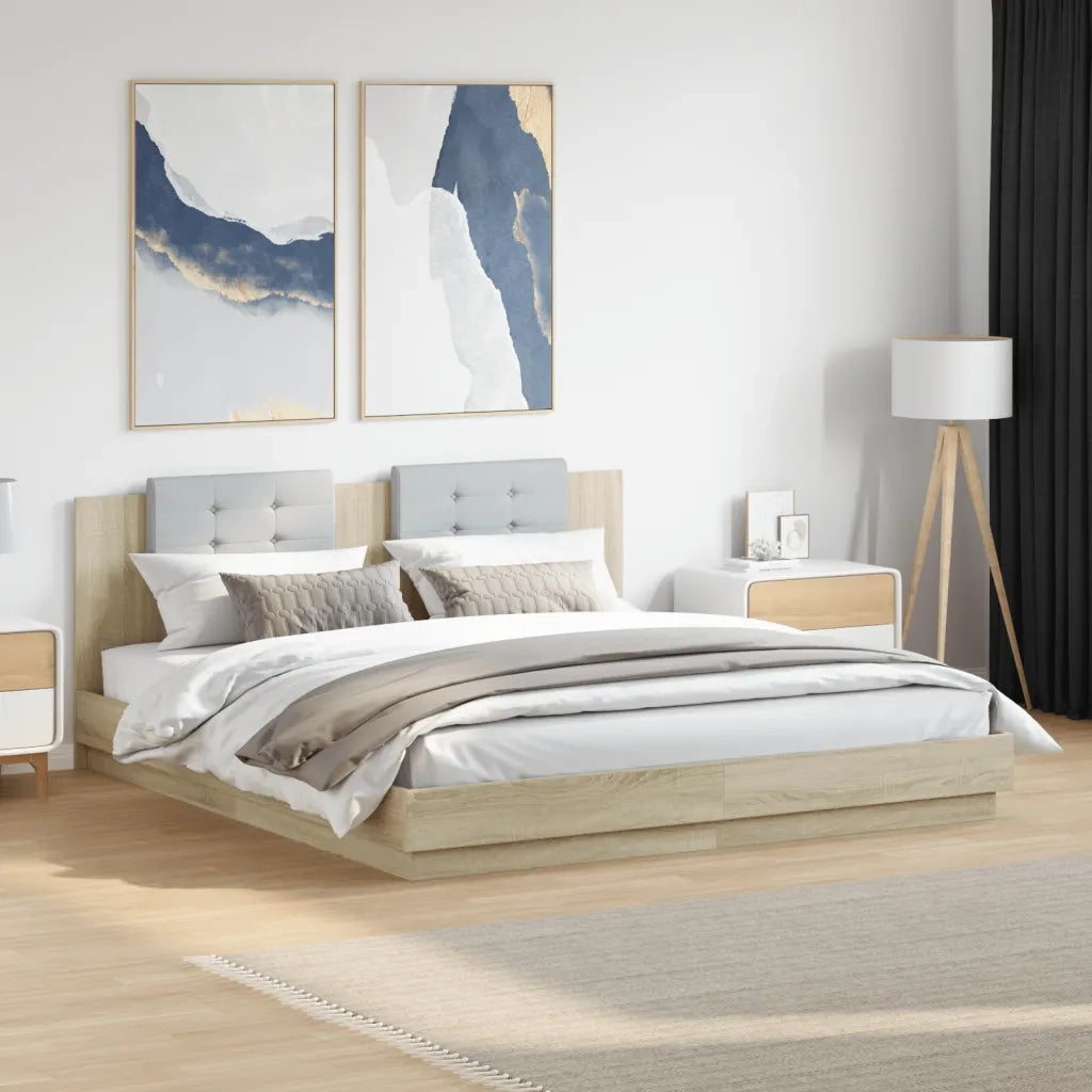 Giroletto con Testiera e LED-Struttura Letto con testiera Rovere Sonoma 180x200 cm 858379