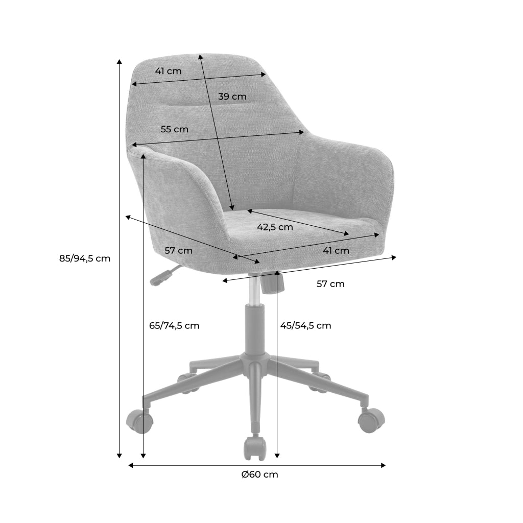 Sedia da ufficio con ruote regolabile in metallo e tessuto, camel