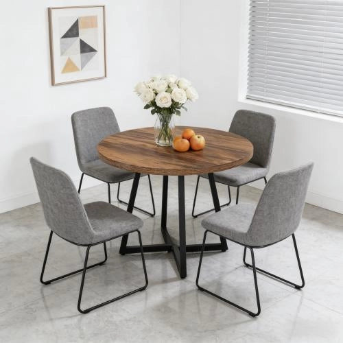 TAVOLO Rotondo 80 cm MDF e Metallo Nero Marrone Rustico
