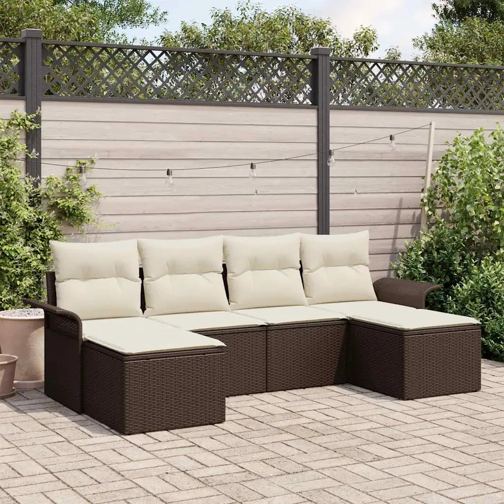 Set Divano da Giardino con cuscino 6 pz | Set Salotto da Giardino Marrone Poly Rattan