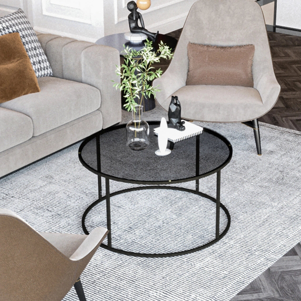 Tavolino Rotondo Kolari da Caffé con Piano in Vetro Temperato (AxØ) 45 x 80 cm - Fumé Grigio [en.casa]