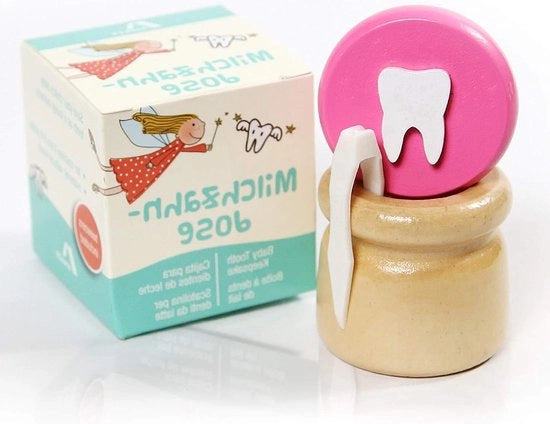 Tappo per denti in legno con pinza e lettera del dentista - Conserva i denti da latte e lettera del dentista (Piccolo - Rosso) cassetto per conservare ricordi