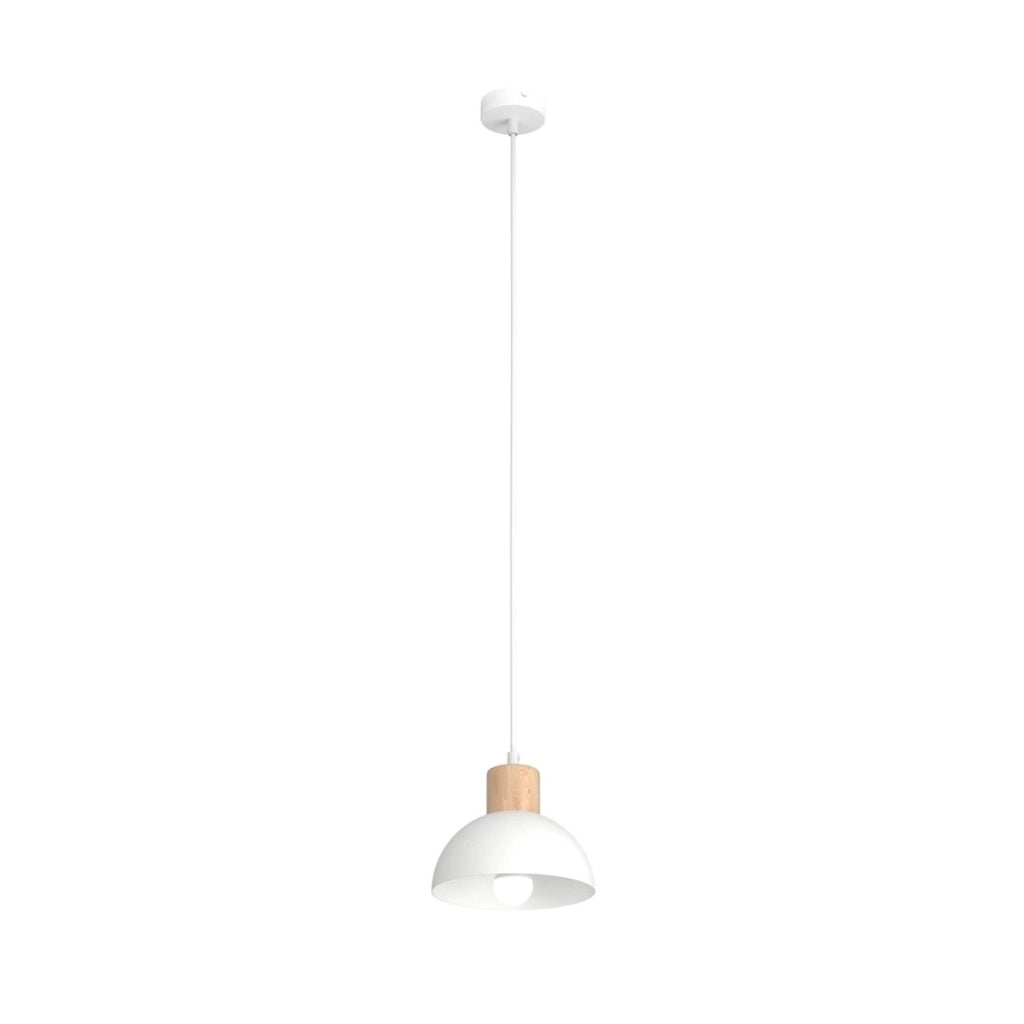 Lampada a sospensione Seco in acciaio bianco e legno