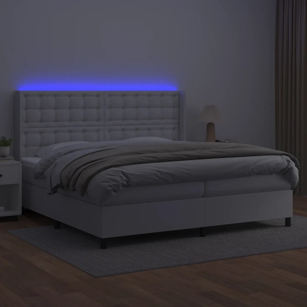 Giroletto Molle con Materasso e LED Bianco 200x200cm Similpelle 3139404