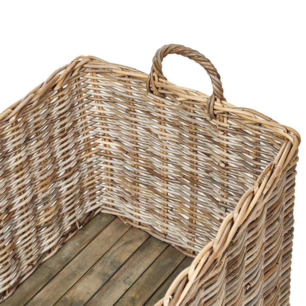 Set di 2 scatole in rattan naturale con ruote in plastica e manici in gomma, realizzati a mano con struttura in legno, in stile bohémien.