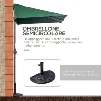 Ombrellone da Parete Mezzaluna Salvaspazio con Apertura a Manovella, Verde