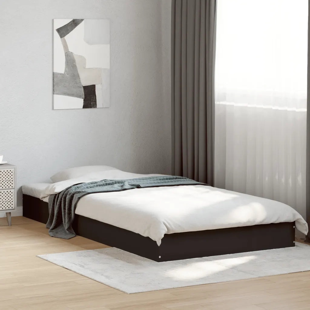 Letto singolo | Letto per adulti | Giroletto Nero 100x200 cm in Legno Multistrato