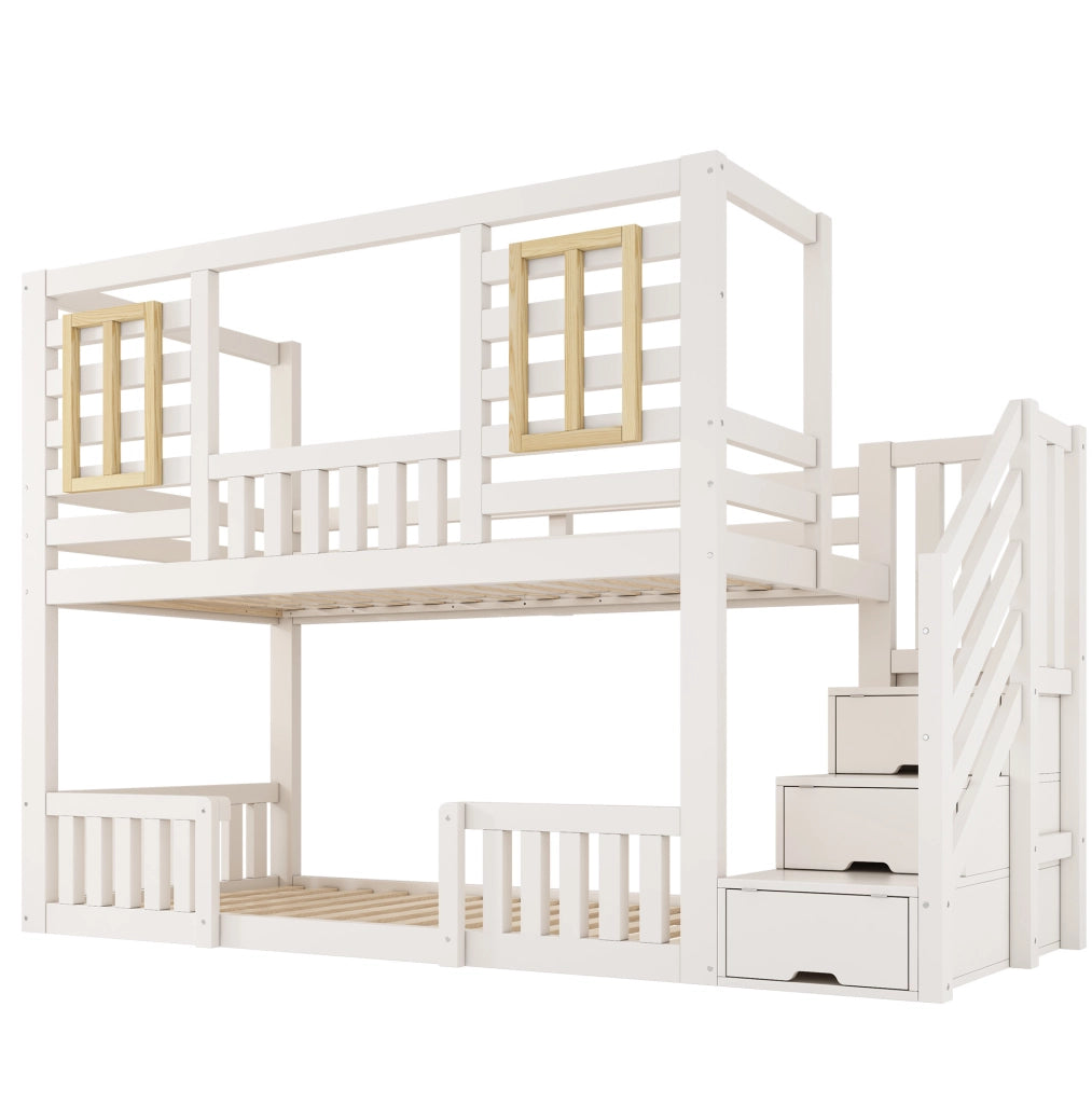 Letto a castello 90x200 cm con armadio a scala; bianco