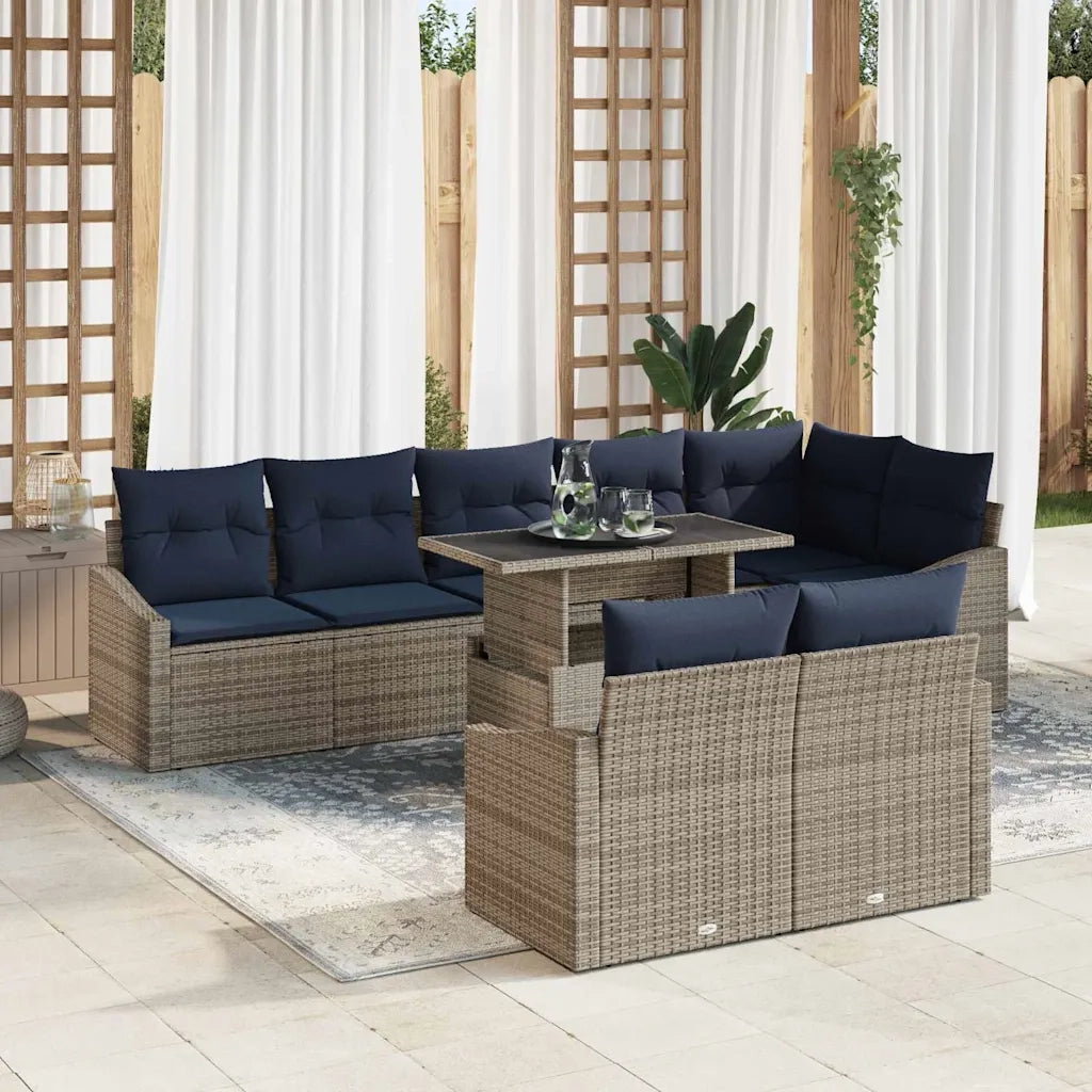 Set Divano da Giardino con cuscino 9 pcs Grigio e Blu Navy