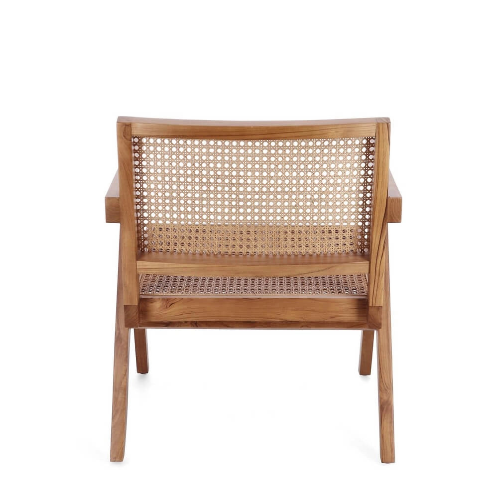 Poltrona Lounge in Legno di Teak con Schienale in Rattan - ELOISE