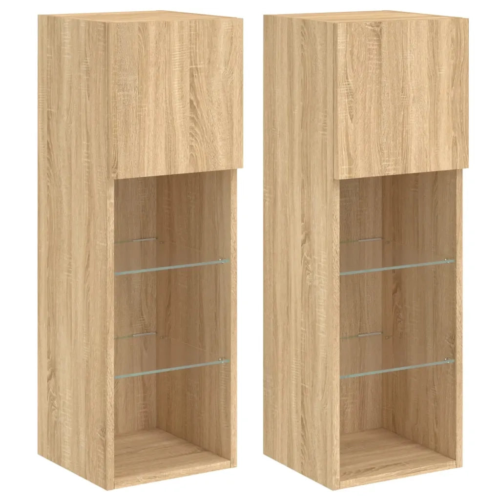 Mobili Porta TV con Luci LED 2 pz Rovere Sonoma 30,5x30x90 cm 837006