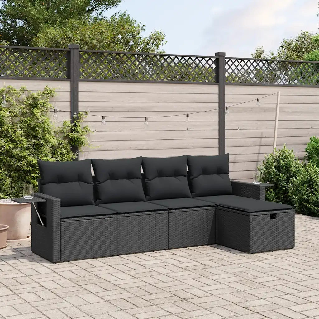 Set Divani da Giardino 5 pz | Set Salotto da Giardino con Cuscini in Polyrattan Nero