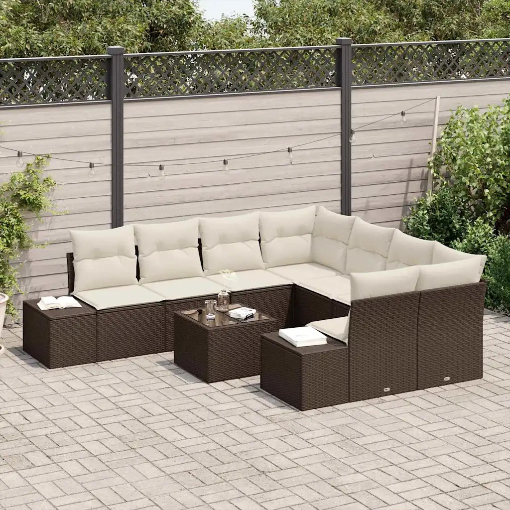Set Divano da Giardino con cuscino 9 pcs Marrone polyrattan