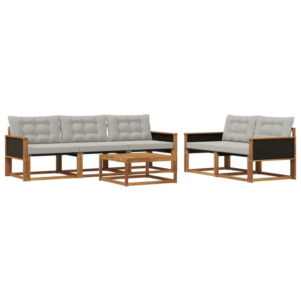 Set di divani da esterno 6 pcs Naturale e Grigio Chiaro