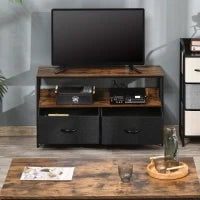 Mobile Porta TV da 47" con Cassetti Pieghevoli in Tessuto e Mensola, Mobiletto TV in Metallo e MDF, 98x29x56cm, Marrone Rustico