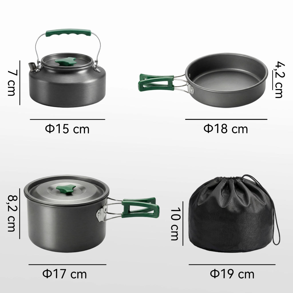 Kit de Casseroles Camping 11 Pcs Cuisine de Camping Compact Gris