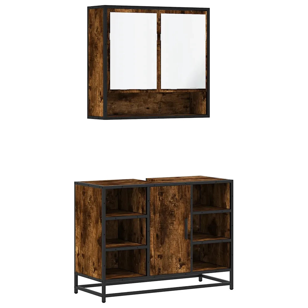 Set Mobili da Bagno 2 pz Rovere Fumo in Legno Multistrato 3300942