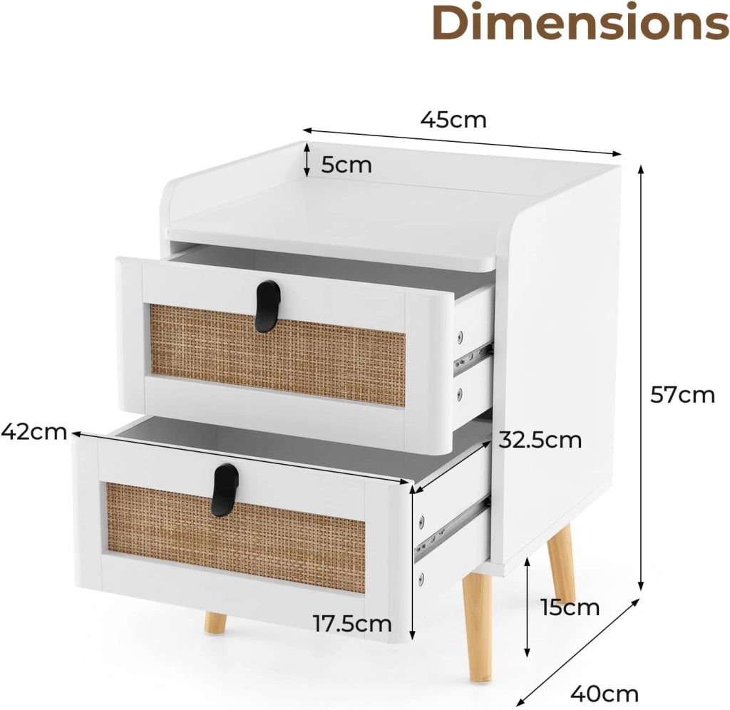 Comodino Camera da Letto con 2/3 Cassetti, Comodino Piccolo in Legno, Tavolino Lato Moderno per Soggiorno, Bianco, 45 x 40 x 57 cm (L x P x A)