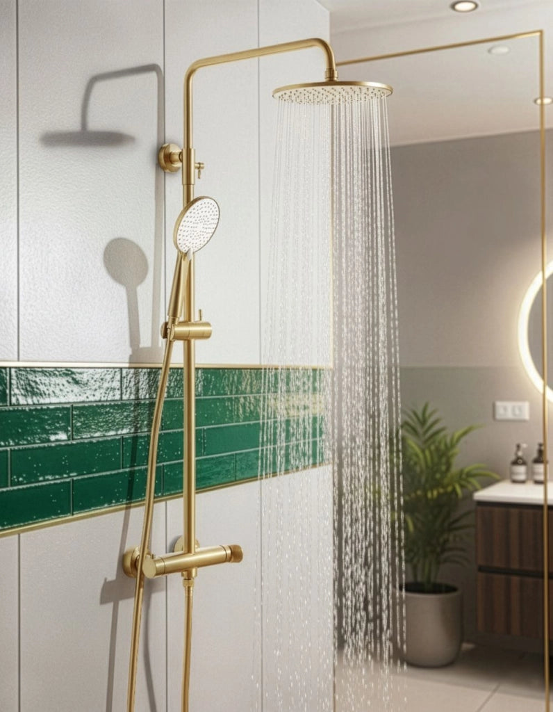 Set doccia miscelatore in ottone 3 modalità di getto con funzione pioggia appeso a muro oro stile moderno