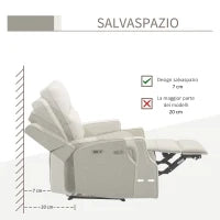 Poltrona Relax Elettrica, Poltrona Reclinabile 150° Moderna con USB per Soggiorno Camera da Letto, Beige, 84x92x104cm