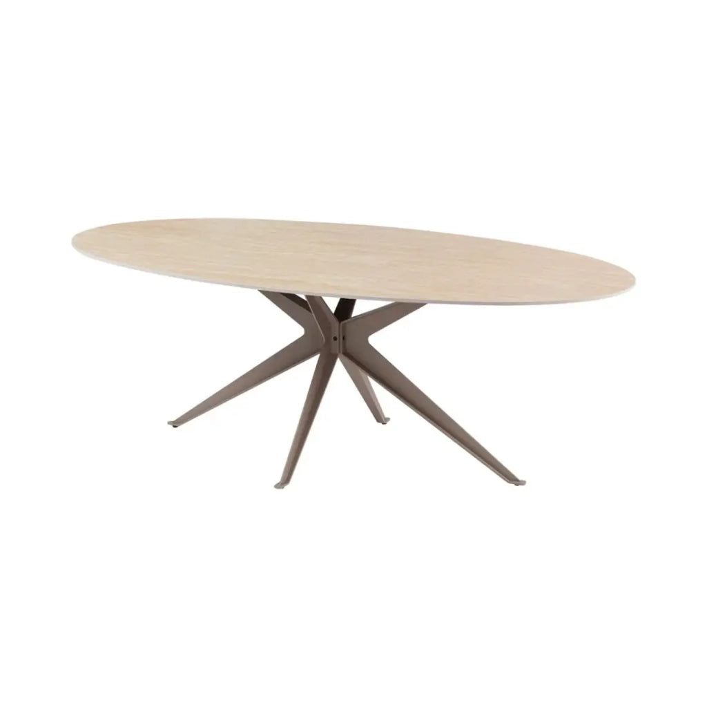 Tavolo da pranzo AVELIS ovale 220 cm in ceramica beige e metallo marrone stile contemporaneo