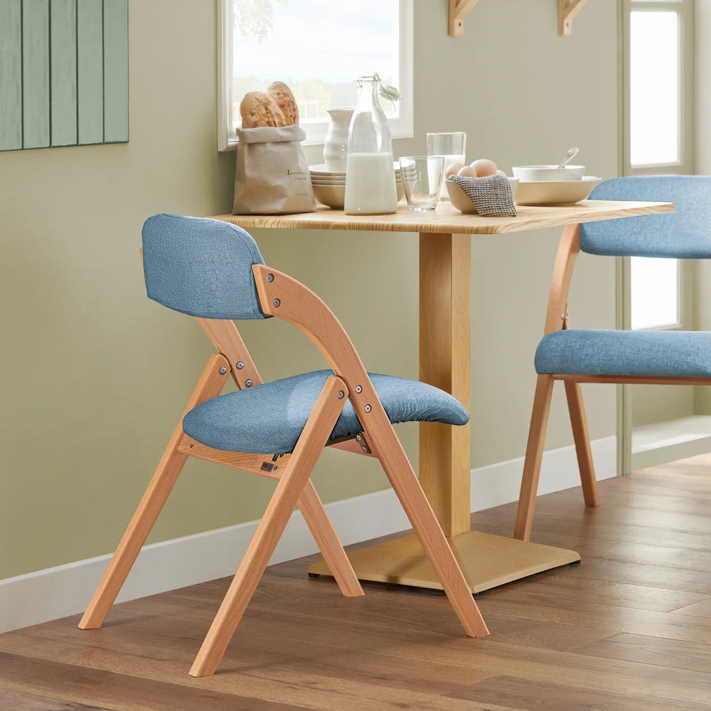 Sedia Pieghevole Sedia da cucina con sedile e schienale imbottiti Sedia da scrivania in faggio blu FST92-BL