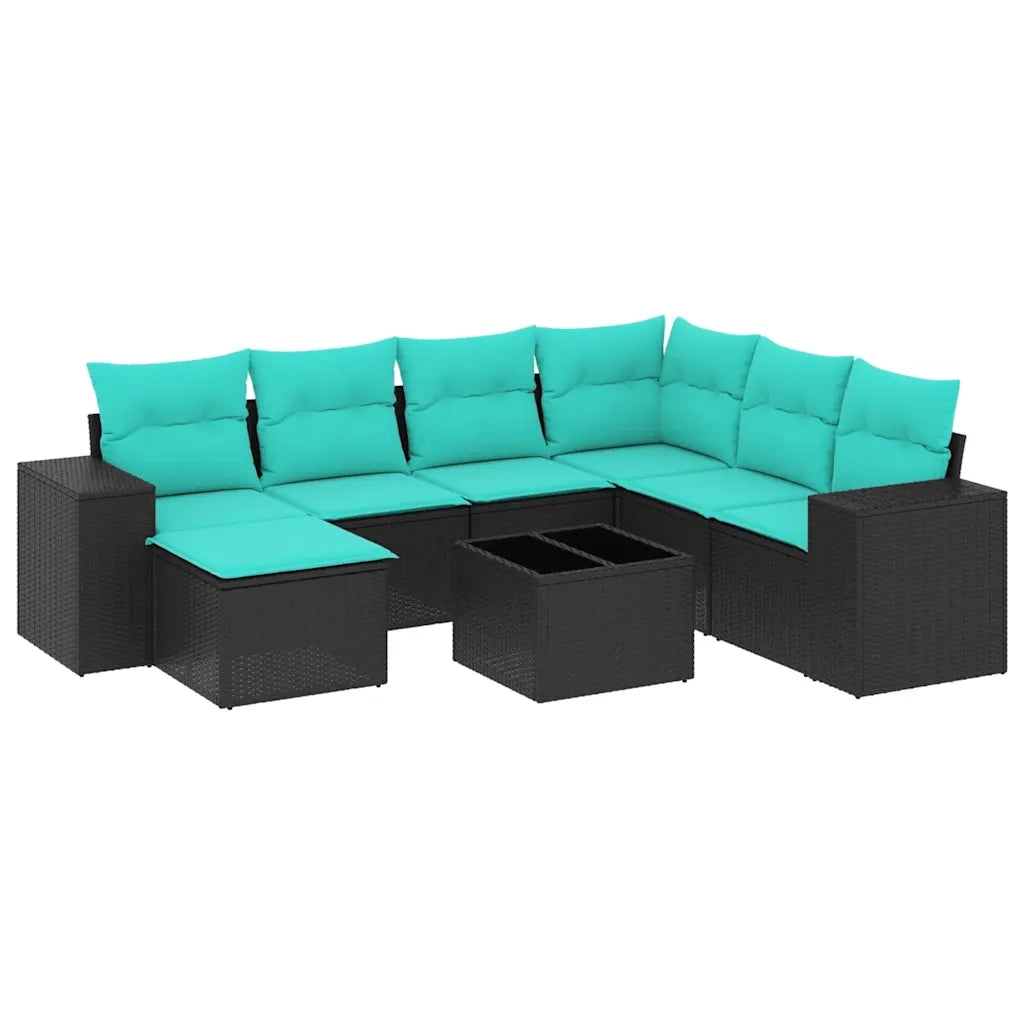 Set Divani da Giardino 8 pz con Cuscini Nero in Polyrattan 3222906