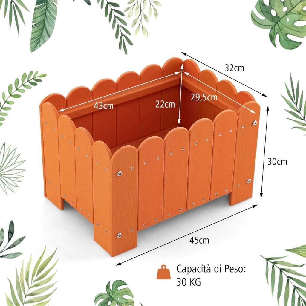 Set di 2 Fioriere in HDPE Resistente alle Intemperie con Aperture per Drenaggio, Aiuola Rialzata per Verdure, Fiori e Piante su Terrazzo, Giardino e Balcone, 45 x 32 x 30 cm (Arancione)