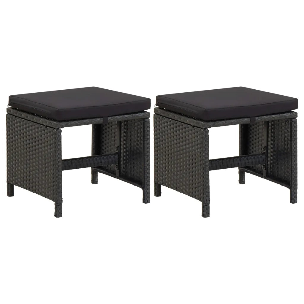 Sgabelli da Giardino 2 pz con Cuscini in Polyrattan Nero cod mxl 71235