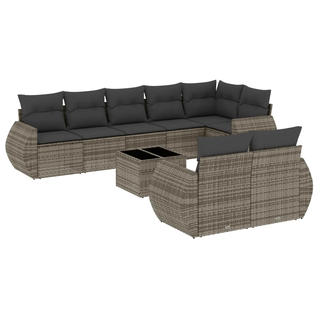Set Divano da Giardino 9 pz con Cuscini Grigio in Polyrattan