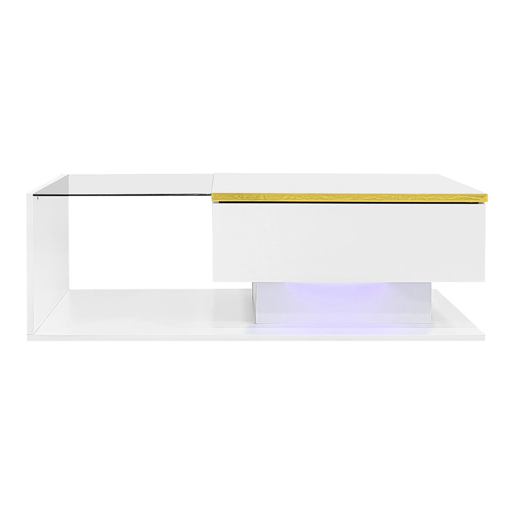 Tavolino-Xylo-100cm bianco vetro effetto LED