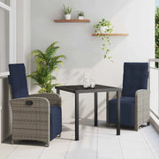 Set da Pranzo per Giardino con cuscino 3 pcs Grigio polyrattan